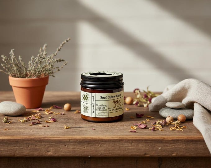 Unscented Grass-Fed Beef Tallow Balm, Olive Oil Moisturizer (60g)