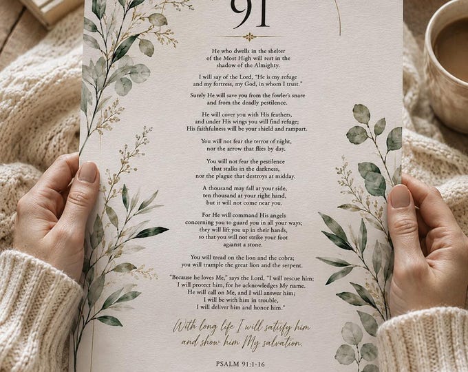 Psalm 91 Christian Wall Art Print | Bible Verse Decor | Faith Inspired Scripture Print | Christian Gift | A5 A4 A3 Print or Digital Download
