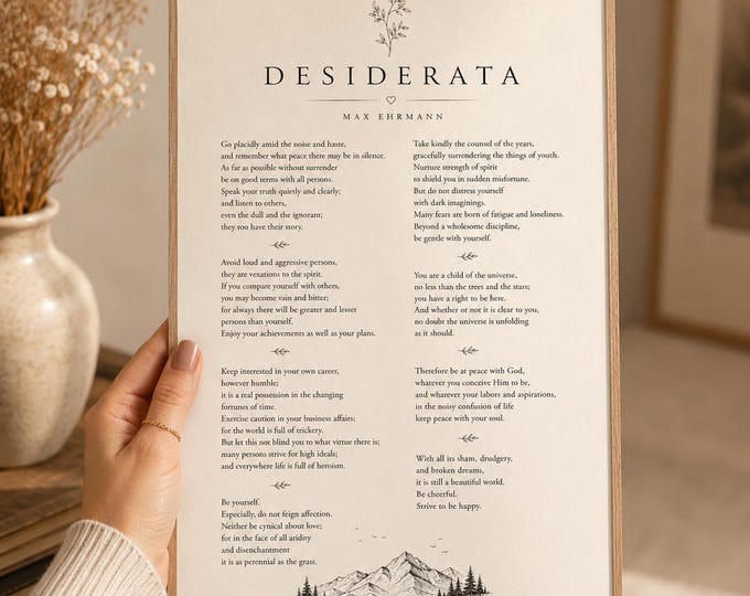 Desiderata Poem Print | Max Ehrmann Wall Art | Inspirational Literary Print | Minimalist Neutral Decor | Graduation Gift