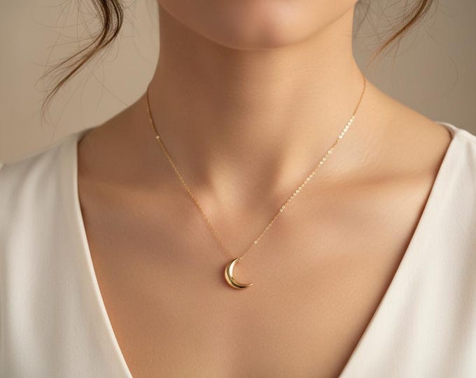 Gold Moon Pendant Necklace: Sterling Silver Minimalist Celestial Jewelry