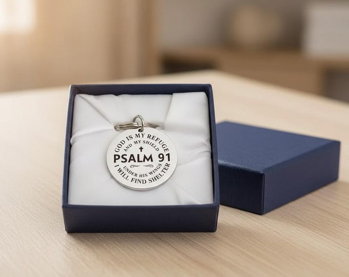 Psalm 91 Keychain: Stainless Steel Bible Verse Keyring (Gift Box)