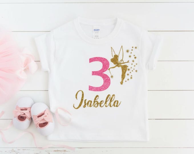 Personalised Tinkerbell Birthday T Shirt for Girls | Custom Name & Age Fairy Birthday Top | Magical Birthday Tee | Girls Party Outfit