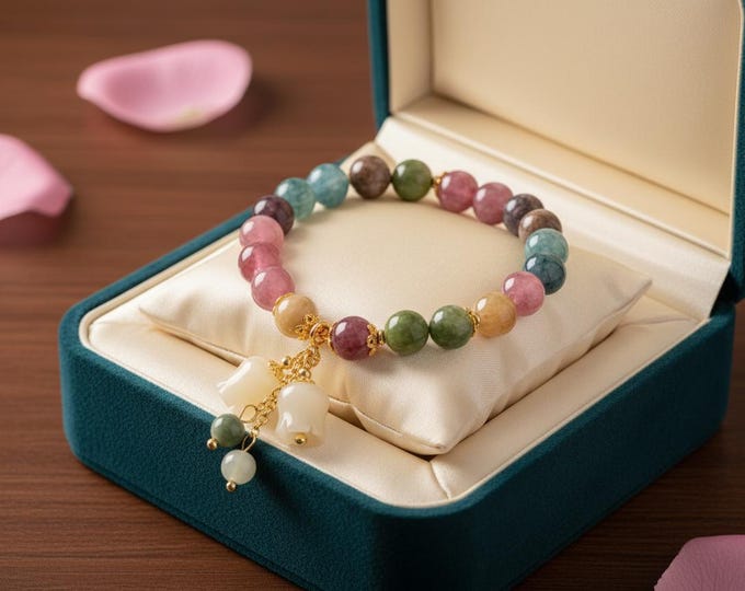 Boho Stone Beaded Bracelet | Lily of the Valley Pendant, Handmade