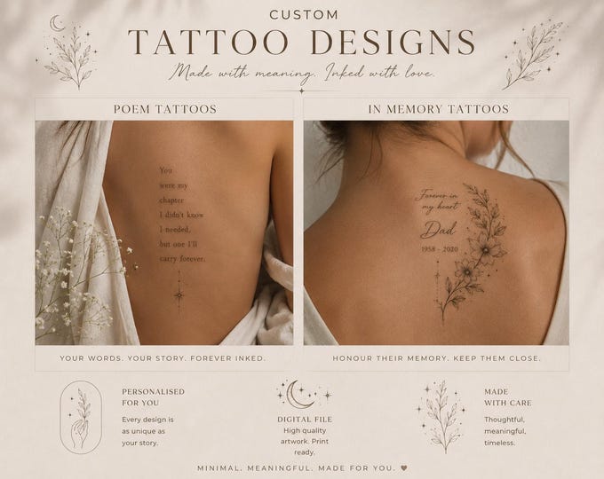 Custom Tattoo Design | Personalized Tattoo Artwork | Minimalist & Spiritual Tattoo Design | Digital Download