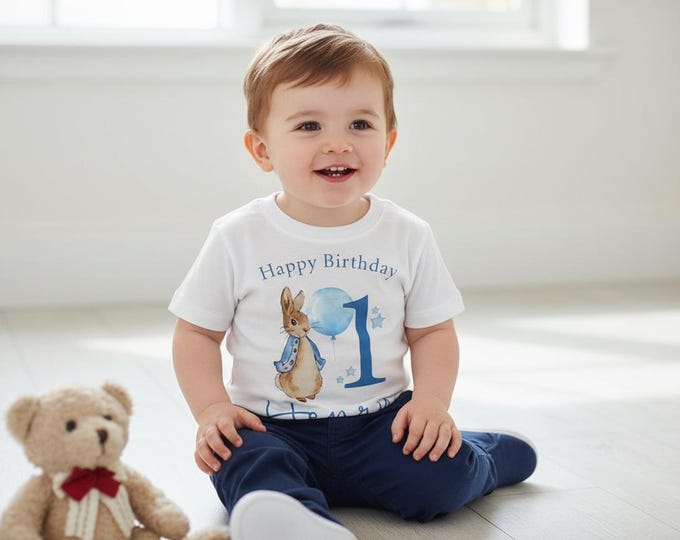 Personalised Peter Rabbit Birthday T Shirt Custom Name & Age Bunny Birthday Tee Peter Rabbit Party Outfit for Boys Girls