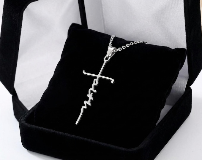 Faith Cross Pendant Necklace, Gold or Silver, Religious Gift