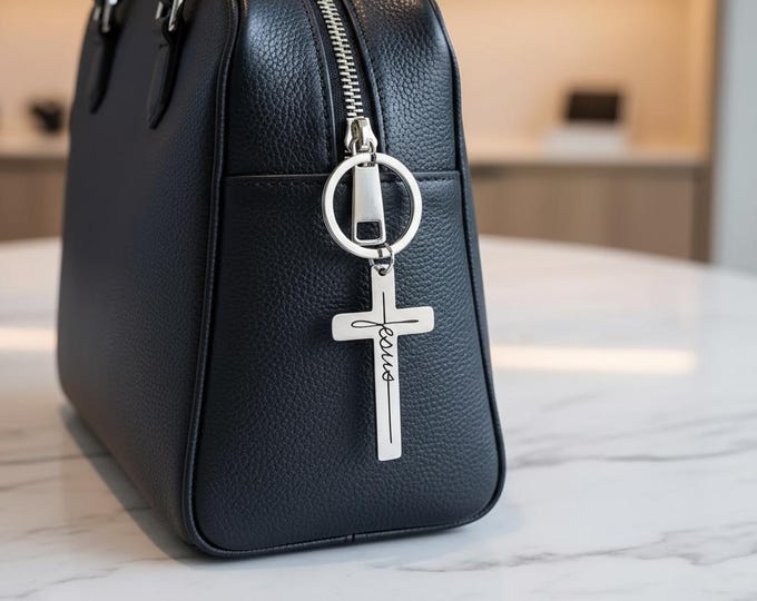 Jesus Cross Keychain: Stainless Steel Christian Keyring