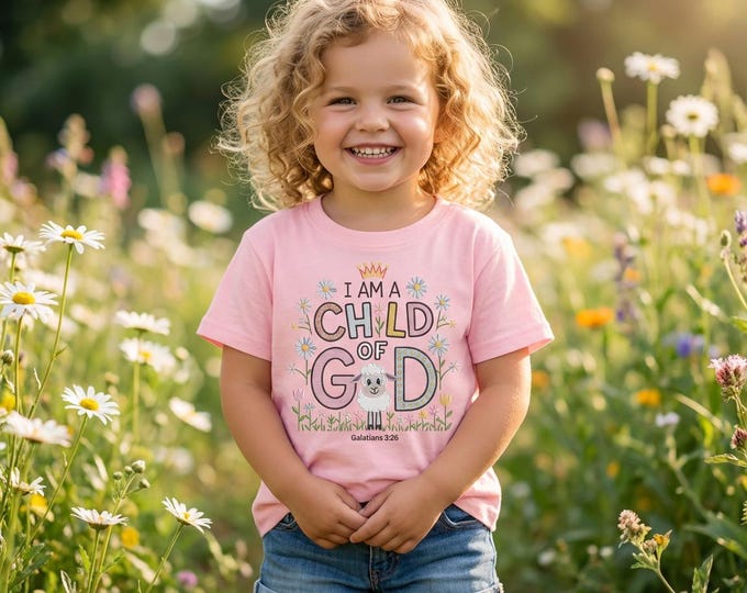 Girls Easter T-Shirt | Floral Lamb, Child of God Pink Top