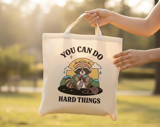 Raccoon Sewing Tote Bag | Encouraging Quote, Whimsical Gift