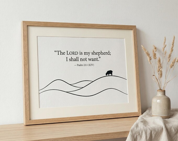 Psalm 23:1 KJV Print, Minimalist Christian Wall Art, Textured Paper (A5/A4)