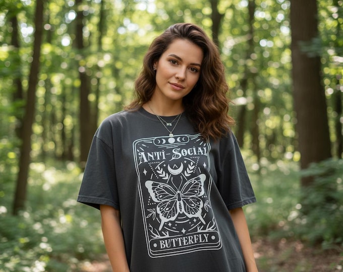 Antisocial Butterfly Graphic T-Shirt – Dark Grey – Ladies’ Sizes UK 6–18 – Funny Introvert Tee