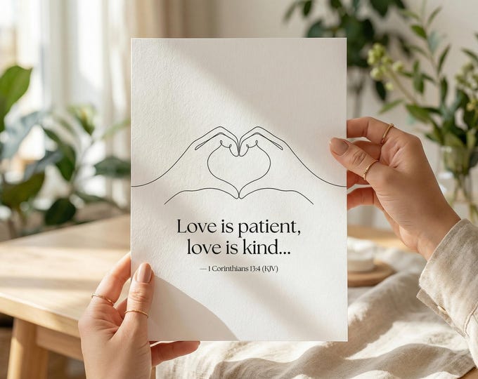 Love Is Patient Bible Verse Print, Minimalist Christian Wall Art, Textured Paper