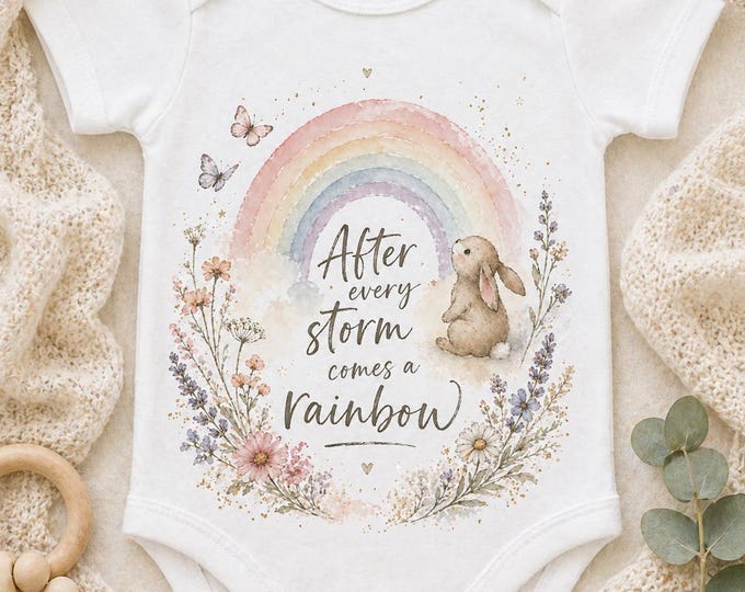 After Every Storm Comes a Rainbow Baby Grow | Rainbow Baby Gift | Christian Baby Clothes | New Baby Gift | Scripture Baby Vest