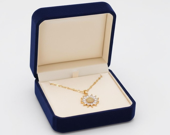 Cubic Zirconia Sunflower Pendant Necklace, Stainless Steel