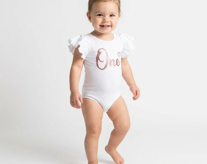 Baby Girl 1st Birthday Leotard | Flutter Sleeve Birthday Bodysuit | First Birthday Outfit | Cake Smash Outfit for Girls