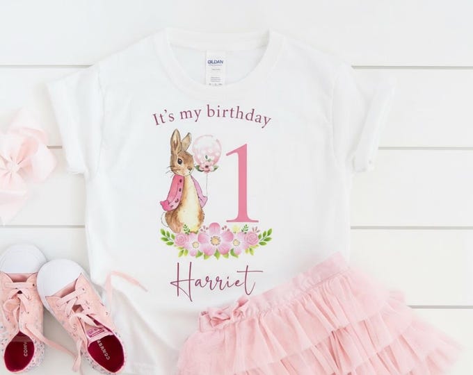 Personalised Peter Rabbit Birthday T Shirt for Girls | Custom Name & Age Bunny Birthday Top | Peter Rabbit Party Outfit | Girls Birthday Tee