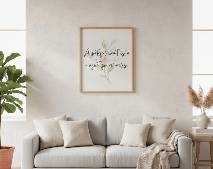 Grateful Heart Typography Art Print – Inspirational Quote, Fine Art Paper