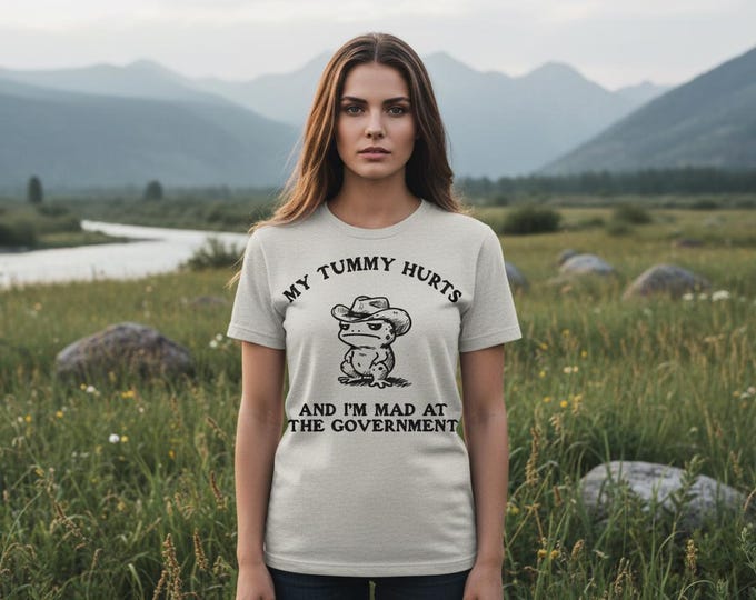 Funny Frog Meme T-Shirt | My Tummy Hurts, Mad at Government
