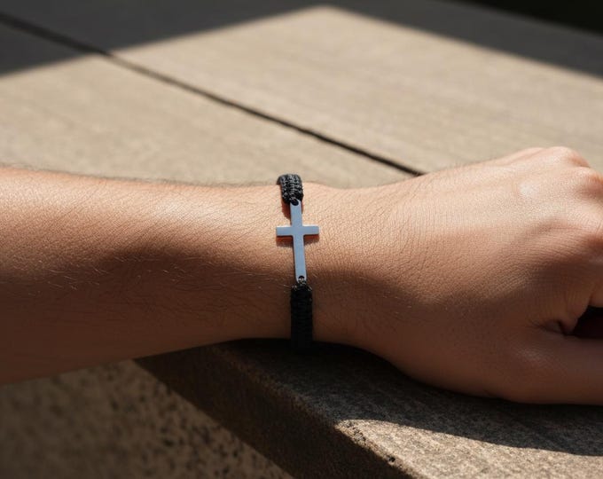 Handwoven Stainless Steel Cross Bracelet, Christian Jewelry Gift