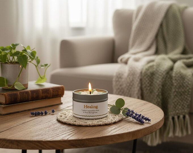 Lavender Eucalyptus Soy Candle | Healing Crystals & Guidance Card
