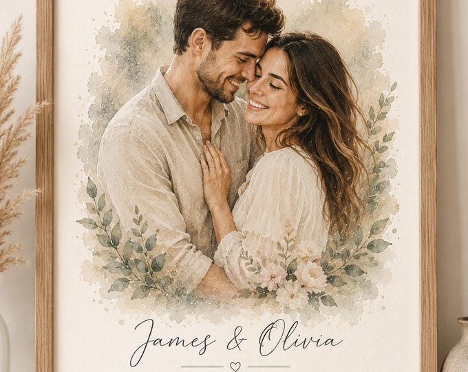 Custom Couple Portrait | Watercolour Painting from Photo | Anniversary Gift | Wedding Portrait | Engagement Gift | Romantic Keepsake