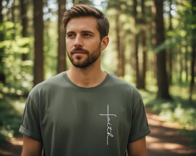 Minimalist Faith Cross T-Shirt | Christian Shoulder Print Tee
