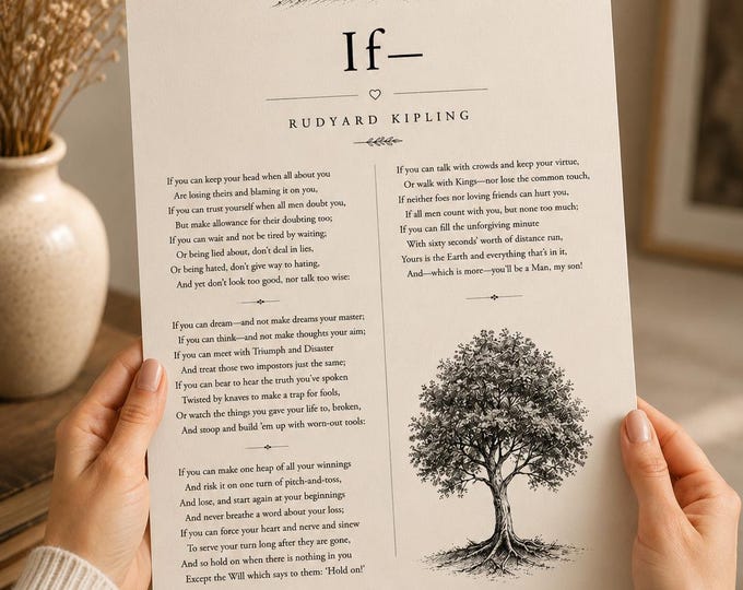 If— Poem Print by Rudyard Kipling | Inspirational Literary Wall Art | Motivational Quote Print | Minimalist Neutral Decor