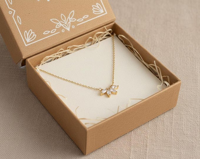 Dainty Leaf Pendant Necklace, Synthetic Zirconia, Minimalist Jewelry