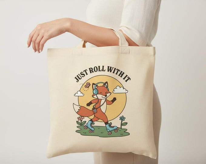Roller Skating Fox Tote Bag | Whimsical Illustration, Self-Care