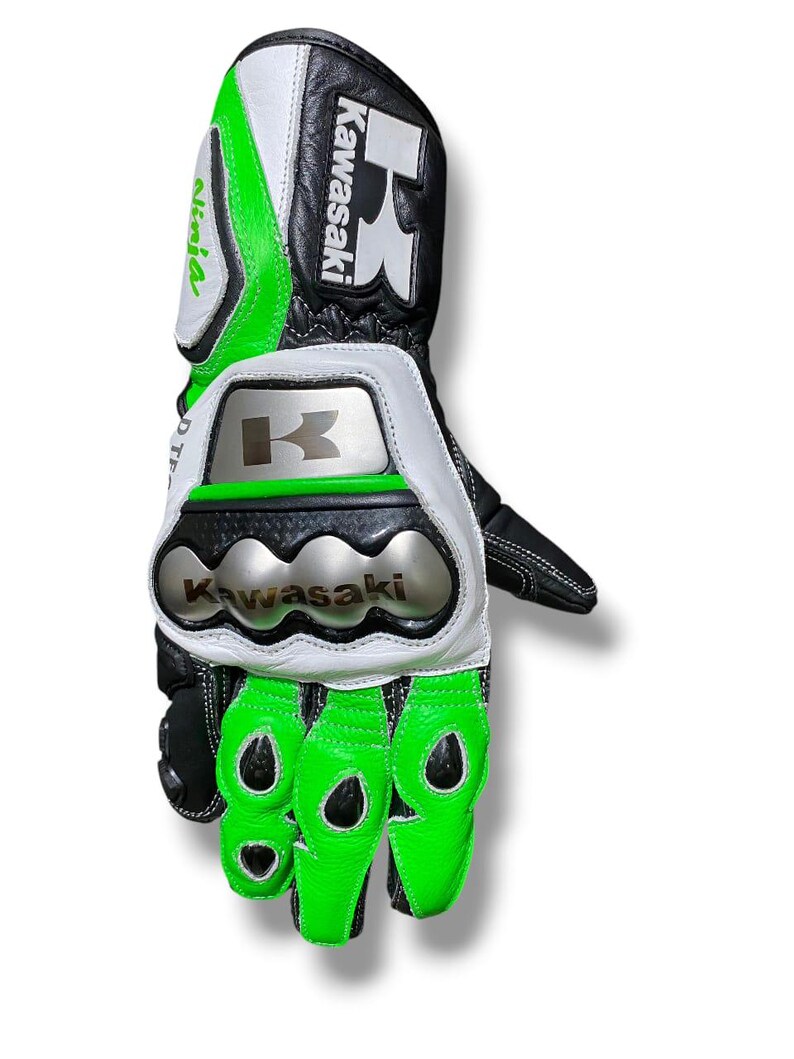 Joker Kawasaki Green Leather Motorcycle Race Gloves: Custom Design Joker Kawasaki Green Leather Motorcycle Race Gloves: Custom Design