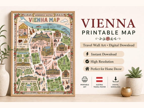 Vienna City Map Print, Illustrated Austria Travel Art (Digital Download)