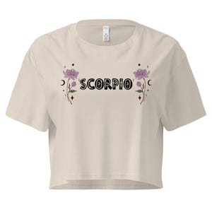 Scorpio Crop Top – Zodiac Floral Embroidered Style Tee | Mystical Horoscope Shirt for Astrology Lovers