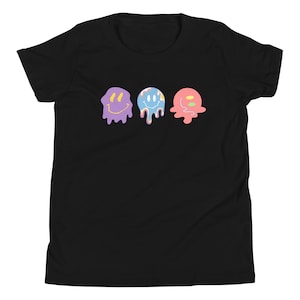Melting Smiley Face Youth T-Shirt – Colorful Drip Happy Face Tee for Kids, Retro Y2K Aesthetic