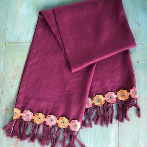 Purple Shawl: 100% Linen, 63&quot; x 24&quot;
