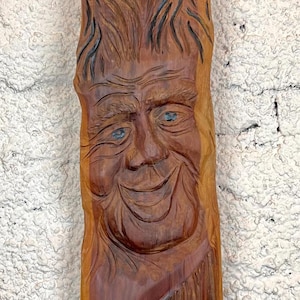 hand-carved tree face, magical tree spirit face, forest guardian, wall art , rustic, wood spirit, forest decor, home decor