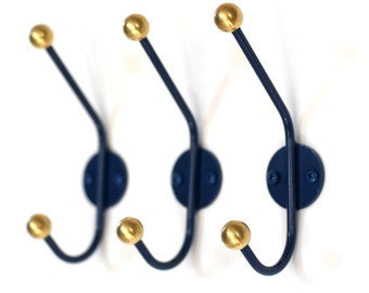 Set of 3- Mid Century Double Wall Hook- Brass Ends