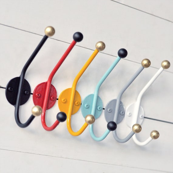 2 Wall Hooks 90mm Bent with Rosette 55mm Dia Metal Modern Jum44