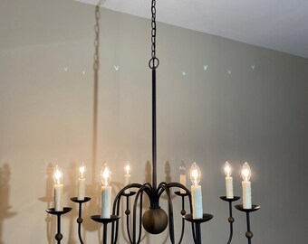 All Metal Spider Chandelier: Black, Bronze Details, Artist Crafted Lighting