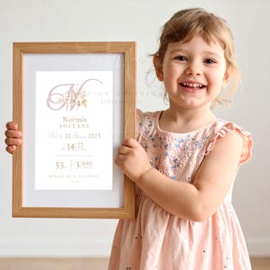 Personalized digital birth poster • Refined boho style • Printable birth souvenir • Personalized baby gift