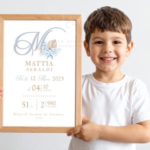 Personalized digital birth poster • Refined boho style for boys • Printable birth keepsake • Personalized baby gift