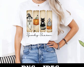 Temporada espeluznante PNG, diseño vintage de fantasmas de Halloween, sublimación de pinceladas de bruja, calabaza de otoño coqueta PNG, ambiente retro de Halloween