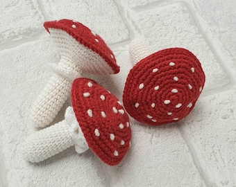 Amigurumi Mushroom Set 3 pieces , Amigurumi Toadstool , Waldorf Decor , Crochet Play Food , Amigurumi Play Food Eco-friendly toy