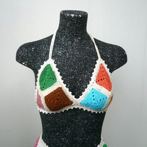 Crochet Top Summer Festival Top Corset Hippie Bustier Knit Sexy Crochet Bra Halter Top Art Bikini Granny square image 2
