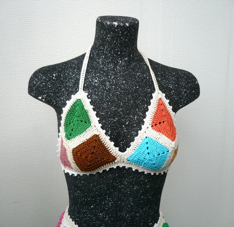 Crochet Top Summer Festival Top Corset Hippie Bustier Knit Sexy Crochet Bra Halter Top Art Bikini Granny square image 2