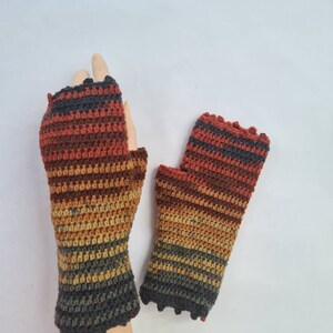 Fingerless gloves in bohemian style , Wool knit fingerless glove , Multicolored fingerless arm warmer , Elegant woman gloves image 2