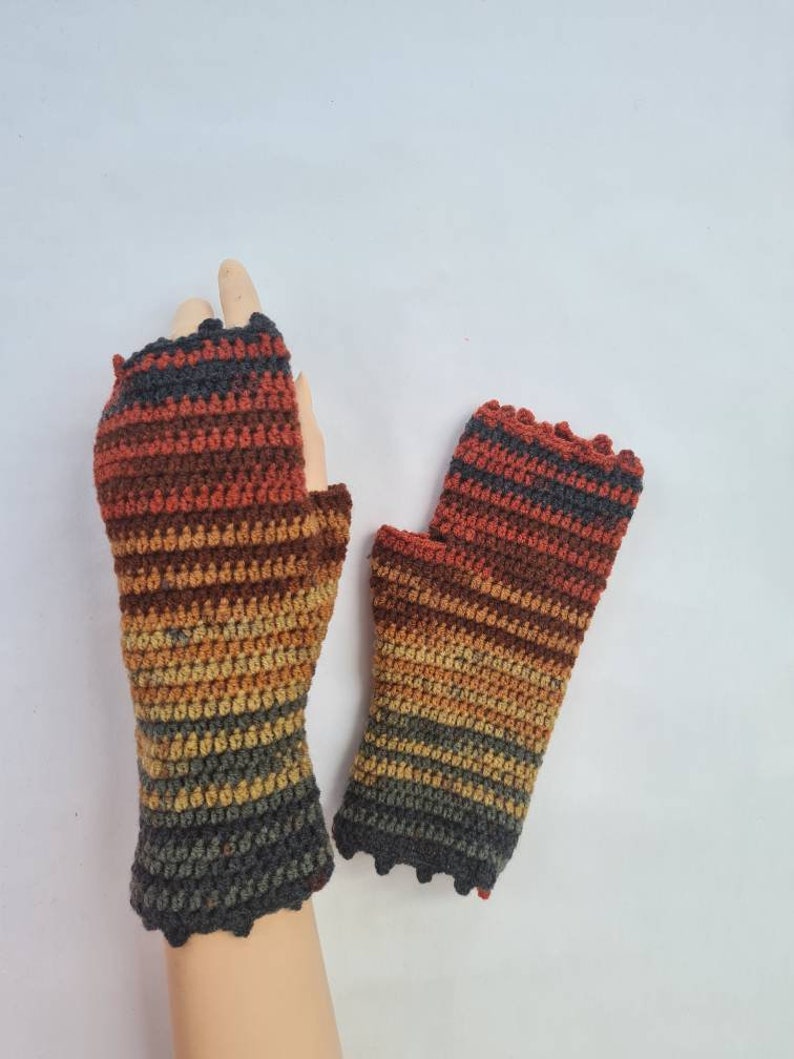 Fingerless gloves in bohemian style , Wool knit fingerless glove , Multicolored fingerless arm warmer , Elegant woman gloves image 2