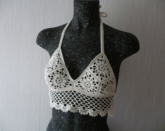 Crochet Halter Top - Cotton Knit Bralette, Summer Festival Bustier