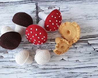Crochet Mushroom Set, Amigurumi Play Food, Waldorf Decor