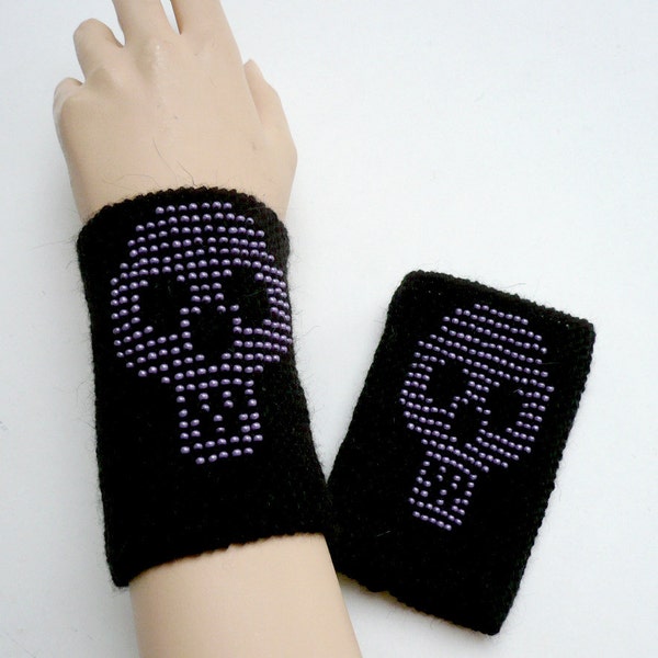 Skull Halloween  Fingerless gloves Luxury Short  beaded wrist warmers   Ready to send