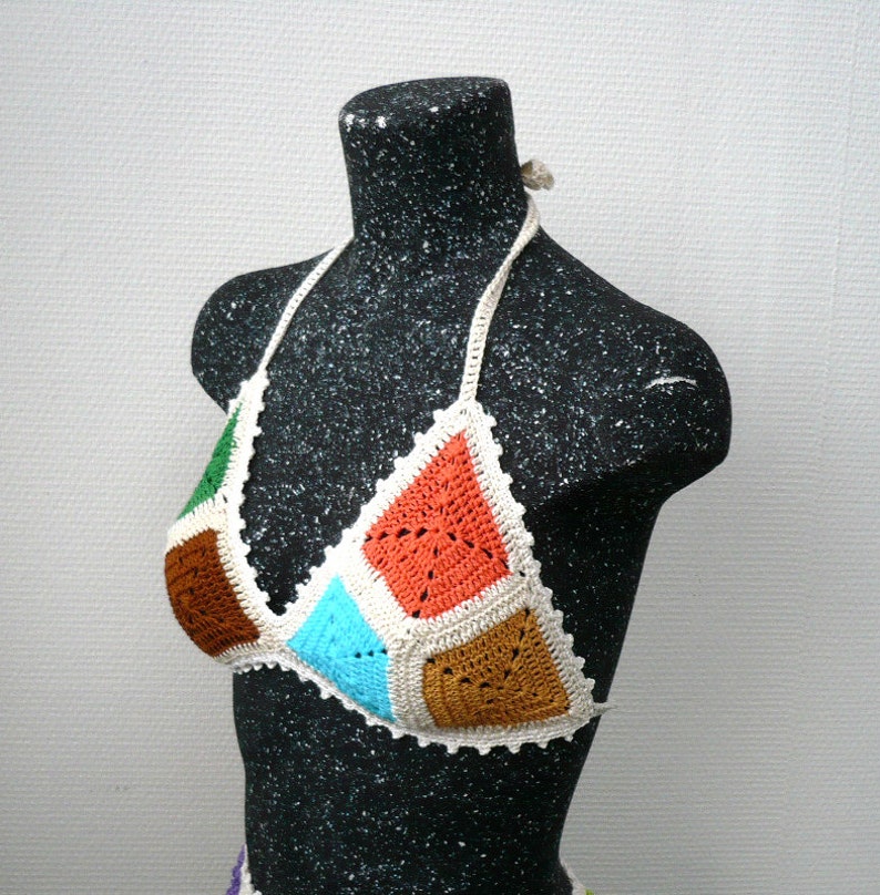 Crochet Top Summer Festival Top Corset Hippie Bustier Knit Sexy Crochet Bra Halter Top Art Bikini Granny square image 3